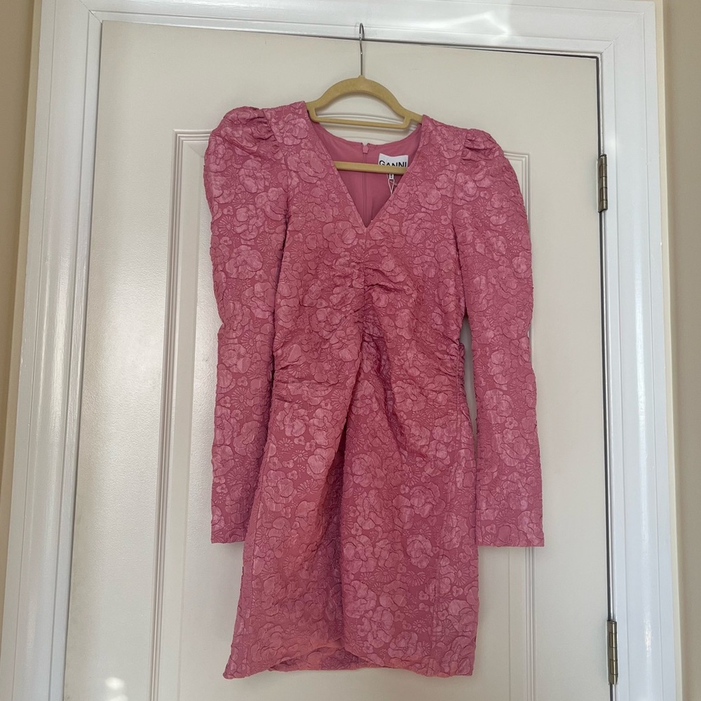 NWT GANNI Pink Jacquard Mini Dress Size 40 - Picture 2 of 5